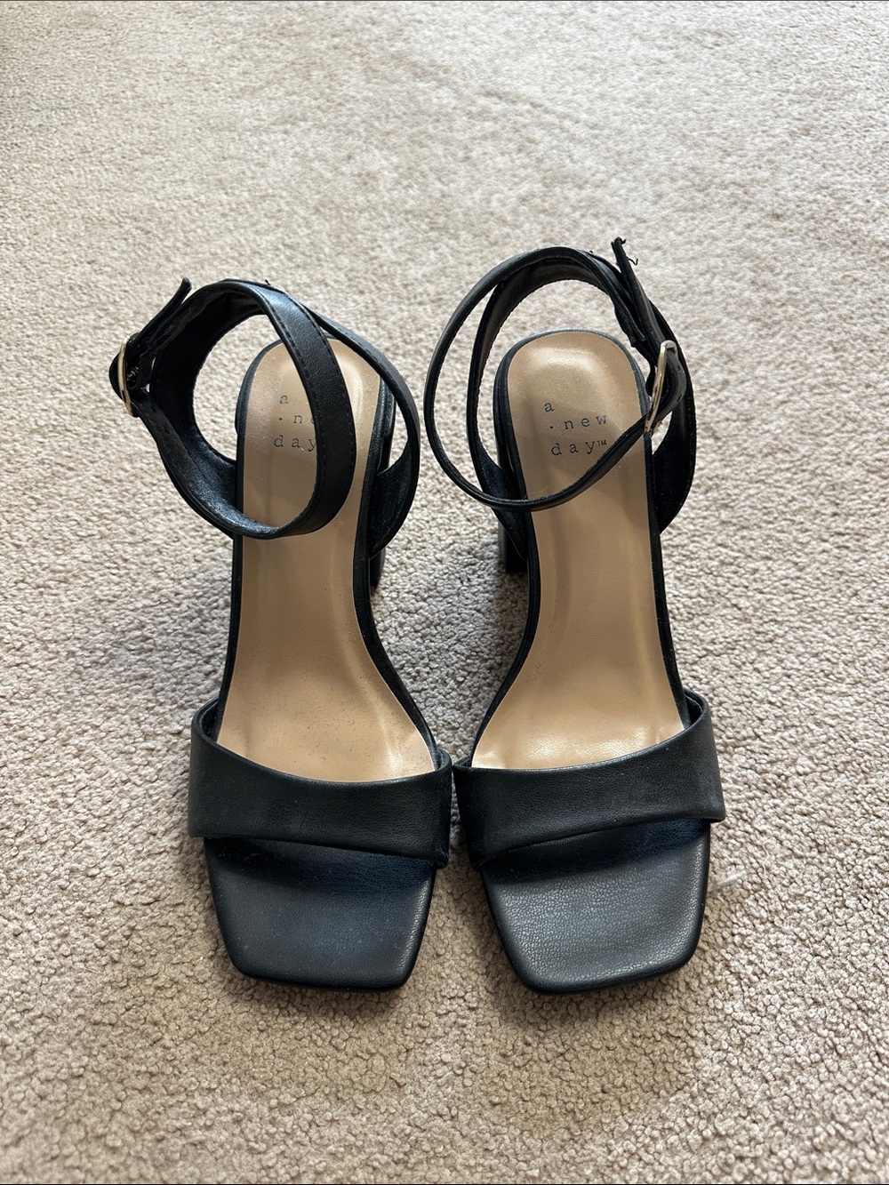 a new day Black Square-Toe Ankle-Strap Block Heels